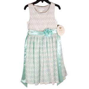 American Princess Girls White Mint Green Sleeveless Dress NWT